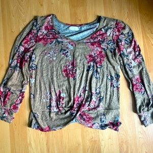 Maurice’s Long Sleeve Floral Tan Shirt. NWOT